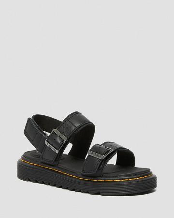 Black Kids' Dr Martens Junior Kyle Leather Sandals | CA 721ZUT